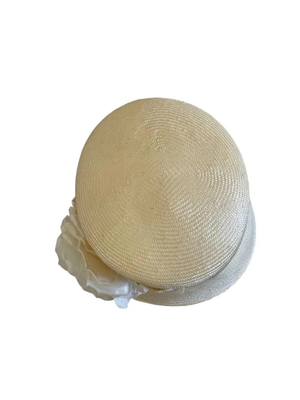 Louise Green Ivory Straw Hat With Satin Ribbon & Floral Accent